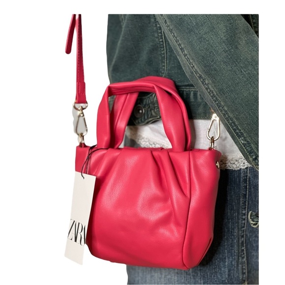 Zara Crossbody Bag handle Pink Fuchsia Mini Rose Gold Bag Soft Mini Purse New - Picture 16 of 16